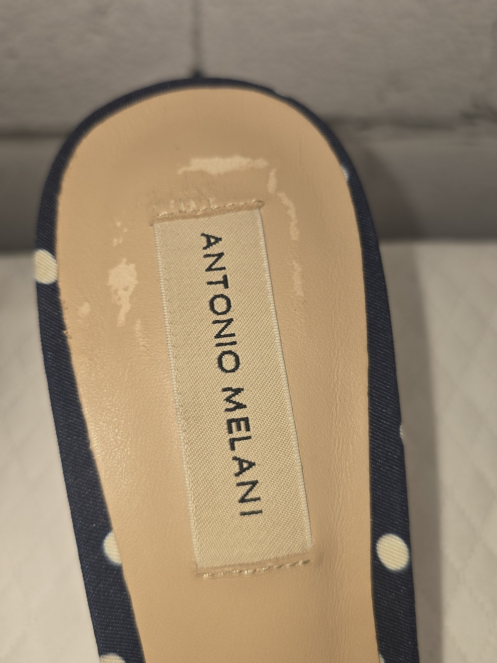 ANTONIO MELANI Navy with White Polka Dot Bow Pointed-Toe Mule Heels WOMENS 9 - Picture 5 of 11